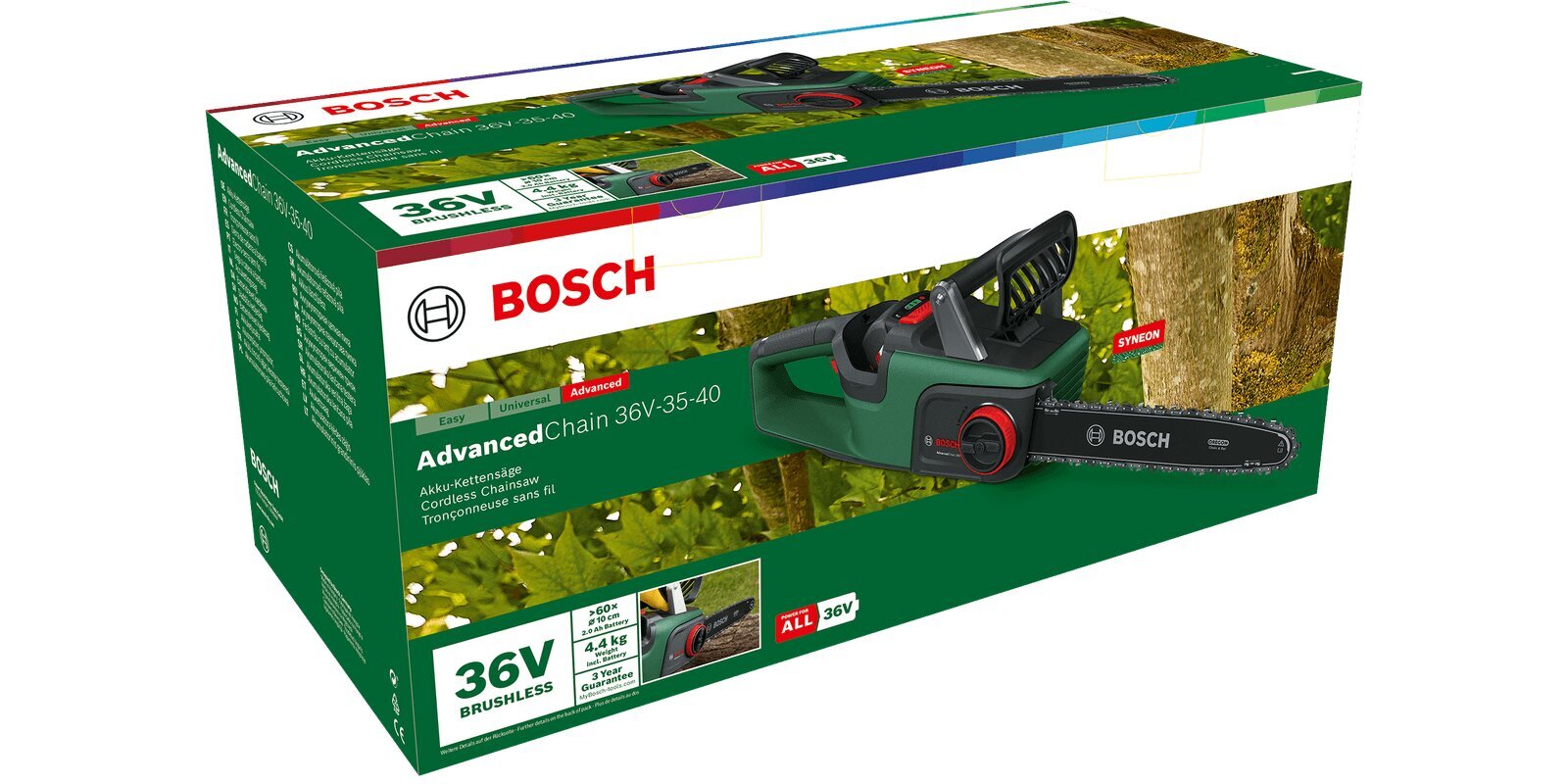 Akumuliatorinis grandininis pjūklas Bosch Advanced Chain 36V-35-40 06008B8600, su akumuliatoriumi kaina ir informacija | Grandininiai pjūklai | pigu.lt