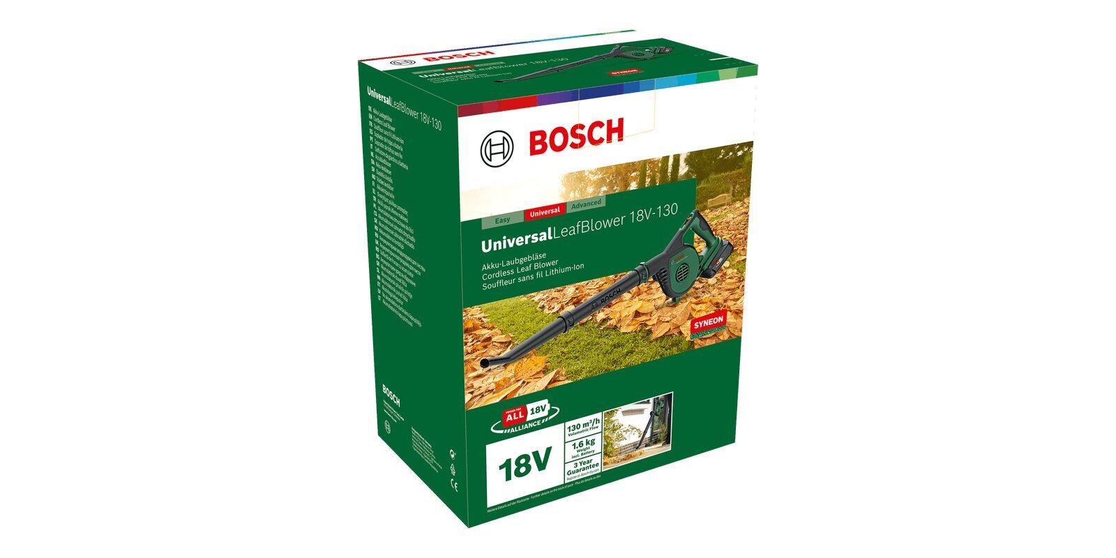 Akumuliatorinis lapų pūstuvas Bosch Universal LeafBlower 18V-130 kaina ir informacija | Lapų siurbliai, šakų smulkintuvai, trinkelių valytuvai | pigu.lt