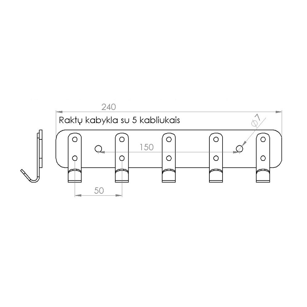 Raktų kabykla su 5 kabliukais, 24 x 5.5 x 2.3 cm kaina ir informacija | Pakabos, maišai drabužiams | pigu.lt