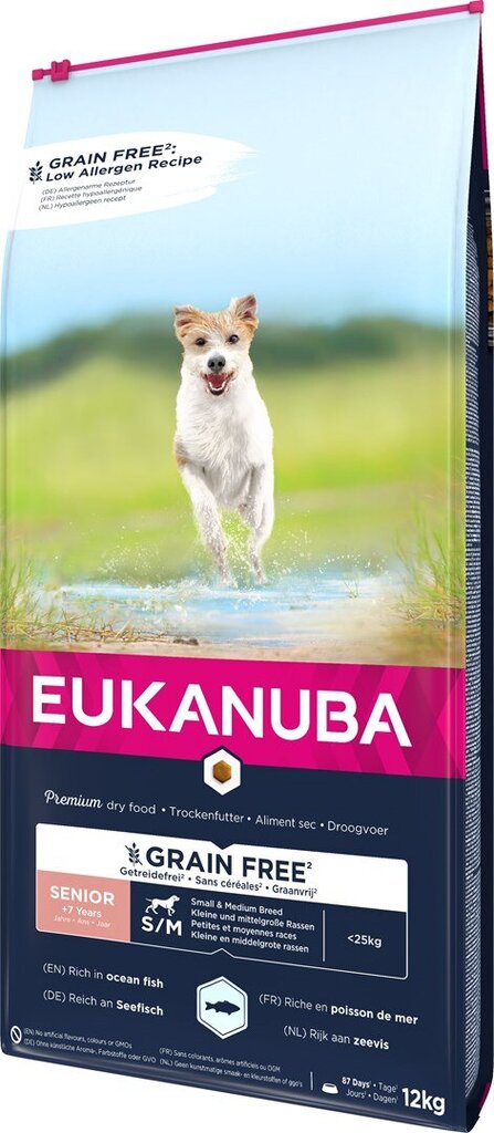 Eukanuba Senior mažų ir vidutinių veislių šunims su žuvimi, 12 kg kaina ir informacija | Sausas maistas šunims | pigu.lt