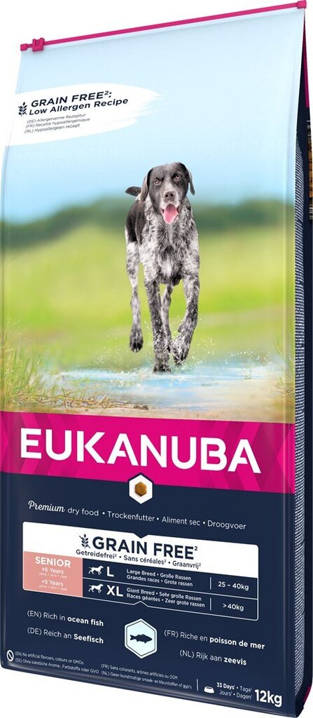 Eukanuba Senior didelių veislių šunims su žuvimi, 12 kg цена и информация | Sausas maistas šunims | pigu.lt