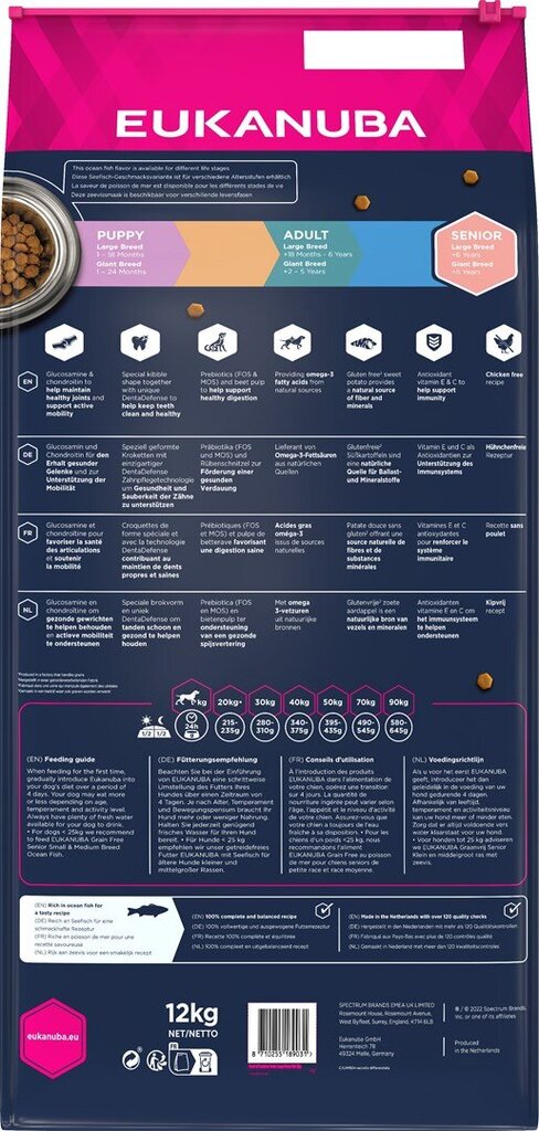 Eukanuba Senior didelių veislių šunims su žuvimi, 12 kg цена и информация | Sausas maistas šunims | pigu.lt