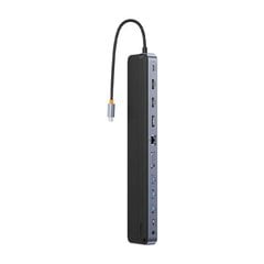 Hub 12w1 Baseus EliteJoy Gen2 series USB-C do 2xHDMI+ 3xUSB 3.0+ PD+ DP+ SD|TF+ RJ45+Type-C+ 3.5mm (dark grey) цена и информация | Адаптеры, USB-разветвители | pigu.lt