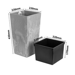 Цветочный горшок 16,3 л, имитация бетона, высота 42 см, пластиковый цветочный горшок, квадратная бетонная конструкция, серый бетон цена и информация | Вазоны | pigu.lt