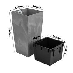 Цветочный горшок 91,5 л, имитация бетона, высота 75 см, пластиковый цветочный горшок, квадратная бетонная конструкция, серый бетон цена и информация | Вазоны | pigu.lt