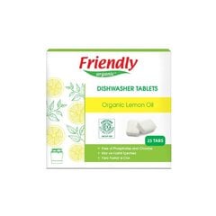 Таблетки для посудомоечной машины Friendly Organic, не содержащие фосфатов и хлора, с органическим лимонным маслом, 25 шт. цена и информация | Средства для мытья посуды | pigu.lt