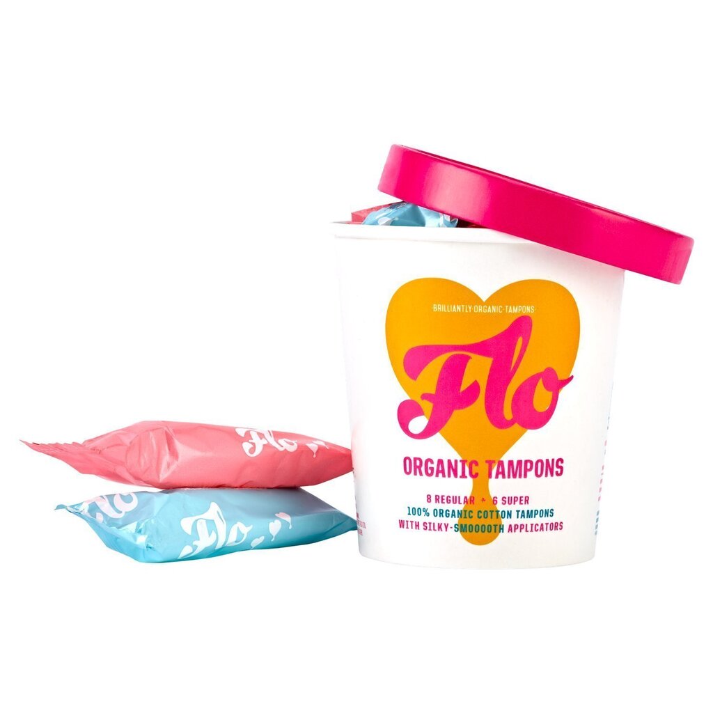 Medvilniniai tamponai Flo Organic Tampons: 8 vnt įprastų + 6 vnt. itin sugeriančių цена и информация | Tamponai, higieniniai paketai, įklotai | pigu.lt