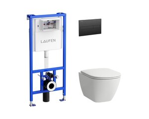 WC komplektas Laufen LUA Rimless su potinkiniu rėmu, lėtaeigiu dangčiu ir juodu klavišu kaina ir informacija | Klozetai | pigu.lt