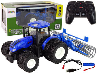 Nuotoliniu būdu valdomas traktorius LeanToys, 1:24, mėlynas kaina ir informacija | Žaislai berniukams | pigu.lt