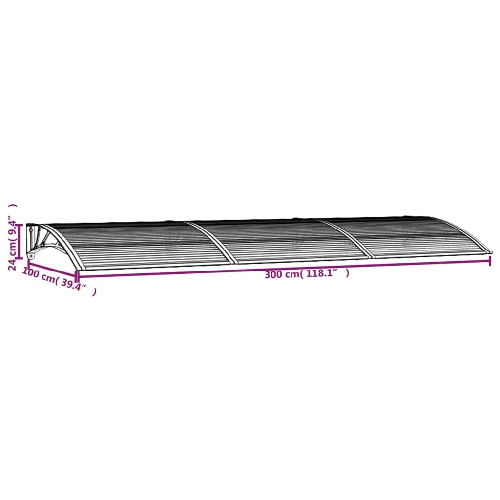 vidaXL Stogelis durims, juodos spalvos, 300x100cm, polikarbonatas kaina ir informacija | Skėčiai, markizės, stovai | pigu.lt