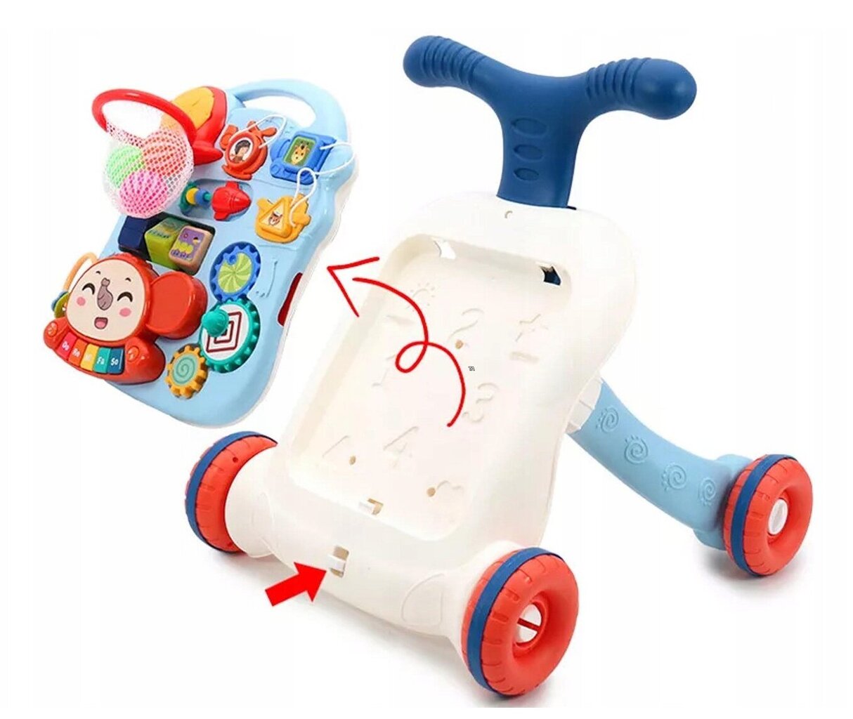 Interaktyvus stumdukas ir staliukas 5in1 Walker, mėlynas kaina ir informacija | Žaislai kūdikiams | pigu.lt
