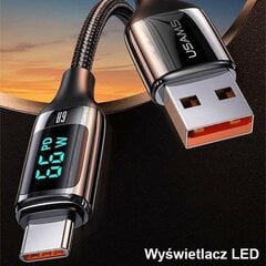 USAMS Kabel pleciony U78 USB-C 1.2m LED 6A Fast Charging czarny|black SJ544USB01 (US-SJ544) цена и информация | Кабели для телефонов | pigu.lt