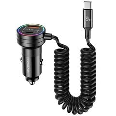 USAMS Ład. sam. 2xUSB-C 1xUSB-A C33 60W with spring cable Fast Charge czarny|black CC167CC01 (US-CC167) цена и информация | Зарядные устройства для телефонов | pigu.lt