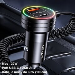 USAMS Ład. sam. 2xUSB-C 1xUSB-A C33 60W with spring cable Fast Charge czarny|black CC167CC01 (US-CC167) цена и информация | Зарядные устройства для телефонов | pigu.lt