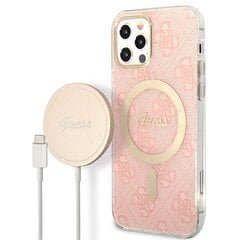 Zestaw Guess GUBPP12MH4EACSP Case+ Charger iPhone 12|12 Pro różowy|pink hard case 4G Print MagSafe цена и информация | Чехлы для телефонов | pigu.lt