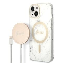 Zestaw Guess GUBPP14MHMEACSH Case+ Charger iPhone 14 Plus 6,7" biały|white hard case Marble MagSafe цена и информация | Чехлы для телефонов | pigu.lt