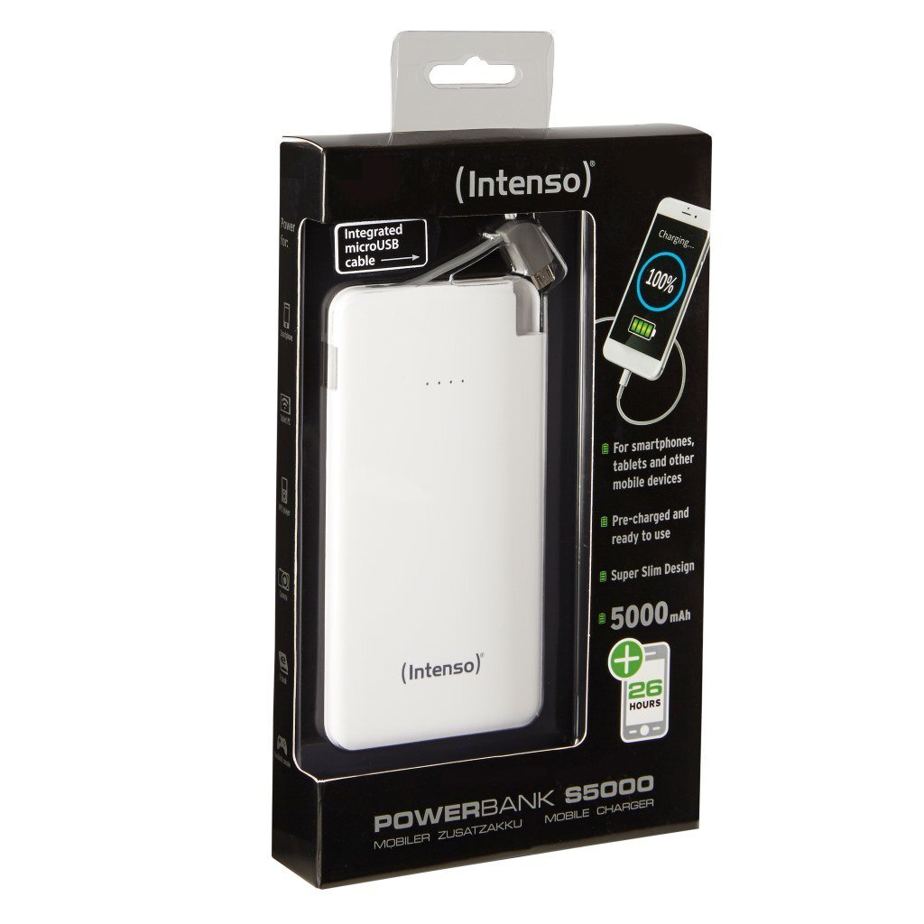 Nešiojamas įkroviklis Intenso S5000, 5000mAh, Power bank, Baltas цена и информация | Atsarginiai maitinimo šaltiniai (power bank) | pigu.lt