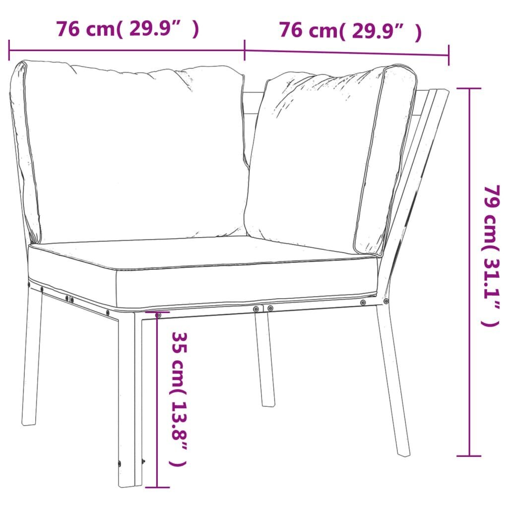 Sodo kėdė su pilkos spalvos pagalvėlėmis vidaXL, 76 x 76 x 79 cm, juodos kaina ir informacija | Lauko kėdės, foteliai, pufai | pigu.lt