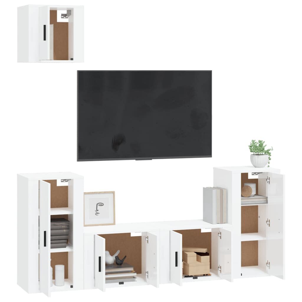 5-ių dalių TV spintelių komplektas vidaXL, baltas kaina ir informacija | TV staliukai | pigu.lt