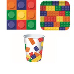 Праздничный набор "Лего" - бумажные тарелки, стаканы и салфетки цена и информация | Праздничная одноразовая посуда | pigu.lt