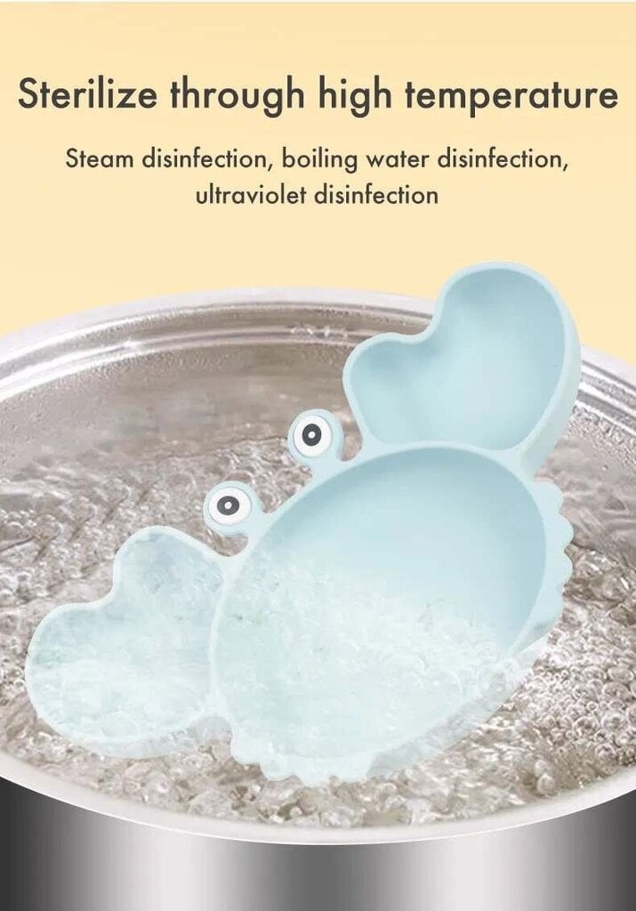 Vaikiškų silikoninių indų rinkinys Krabas, mėlynas, 6 mėn+ kaina ir informacija | Kūdikių indai, indeliai pienui ir įrankiai | pigu.lt
