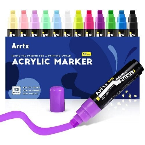 Akriliniai markeriai - flomasteriai Arrtx, 12 vnt kaina ir informacija | Piešimo, tapybos, lipdymo reikmenys | pigu.lt