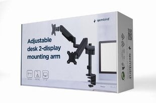 Monitora stiprinājums Gembird Adjustable Desk 2-display Mounting Arm 17”-32” цена и информация | Кронштейны для монитора | pigu.lt