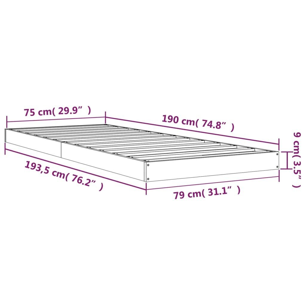 Lovos rėmas vidaXL, 75x190 cm, rudas kaina ir informacija | Lovos | pigu.lt