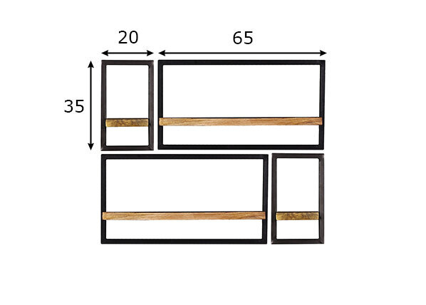 4-ių dalių lentynų komplektas Sidney, juodas/rudas kaina ir informacija | Lentynos | pigu.lt