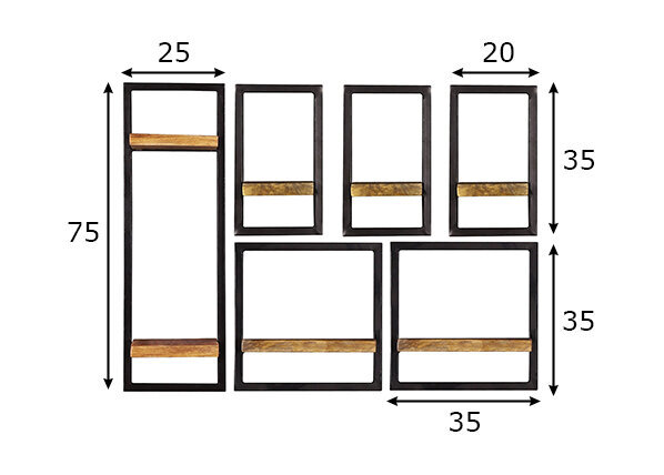 6-ių dalių lentynų komplektas Sidney, juodas/rudas kaina ir informacija | Lentynos | pigu.lt