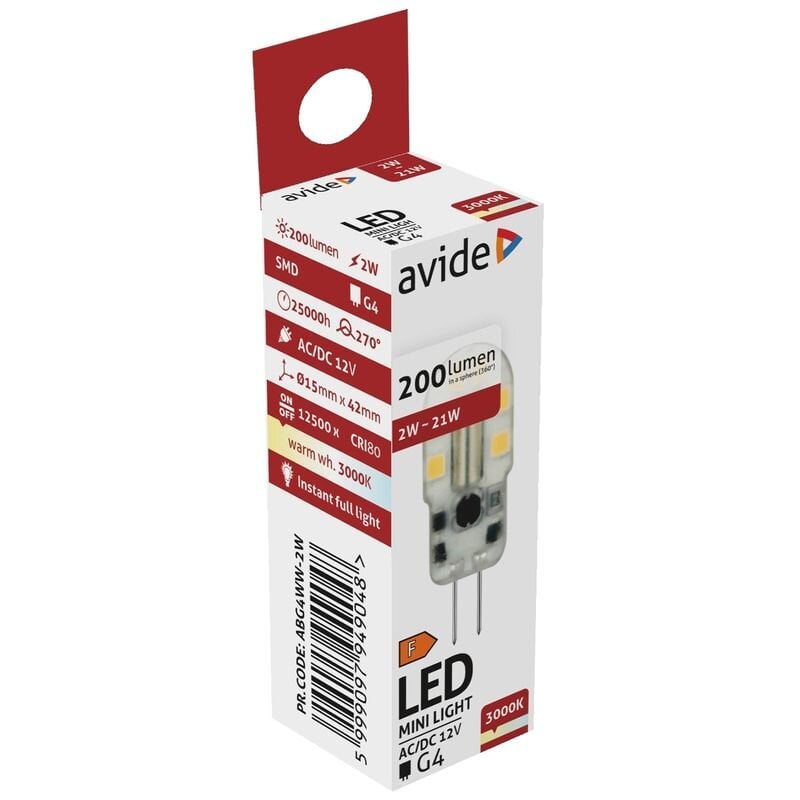 LED lemputė Avide 2W G4 3000K kaina ir informacija | Elektros lemputės | pigu.lt
