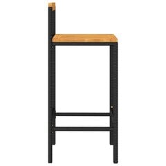 vidaXL Baro taburetės, 4vnt., juodos, poliratanas ir akacijos masyvas kaina ir informacija | Virtuvės ir valgomojo kėdės | pigu.lt