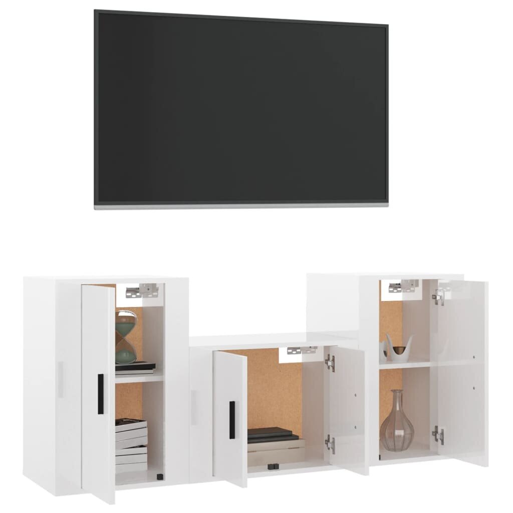 3-jų dalių TV spintelių komplektas vidaXL, baltas kaina ir informacija | TV staliukai | pigu.lt