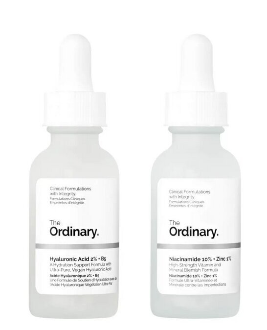 Veido priežiūros serumų rinkinys The Ordinary: Ordinary hialurono rūgštis 2% + B5, 30 ml + Niacinamidas 10% + Cinkas 1%, 30 ml kaina ir informacija | Veido aliejai, serumai | pigu.lt