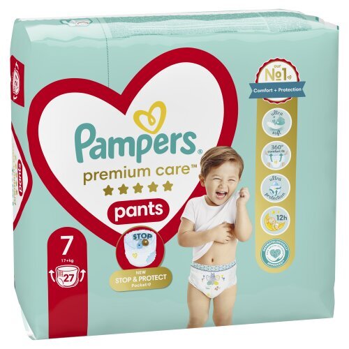 Sauskelnės-kelnaitės PAMPERS Premium Care Pants, 7 dydis, 17+kg, 27 vnt kaina ir informacija | Sauskelnės | pigu.lt
