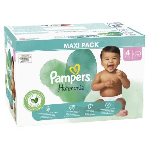 Sauskelnės PAMPERS Harmonie Maxi Pack, 4 dydis, 9-14 kg, 74 vnt kaina ir informacija | Sauskelnės | pigu.lt