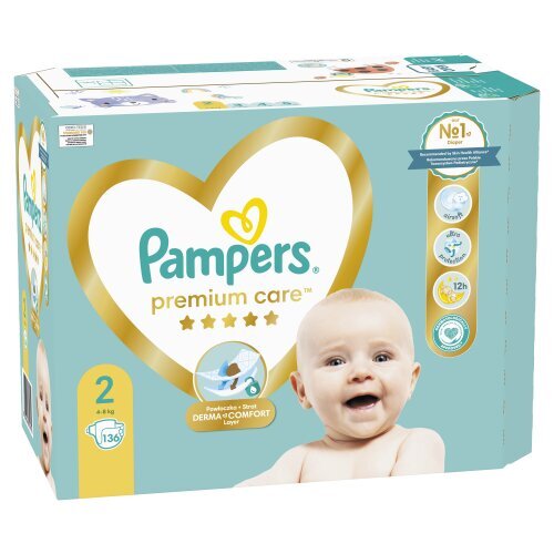 Sauskelnės PAMPERS Premium Care, 2 dydis, 4-8kg, 136 vnt kaina ir informacija | Sauskelnės | pigu.lt