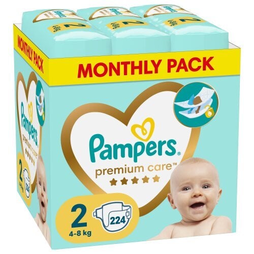 Sauskelnės PAMPERS Premium Care Monthly Pack, 2 dydis, 4-8 kg, 224 vnt kaina ir informacija | Sauskelnės | pigu.lt