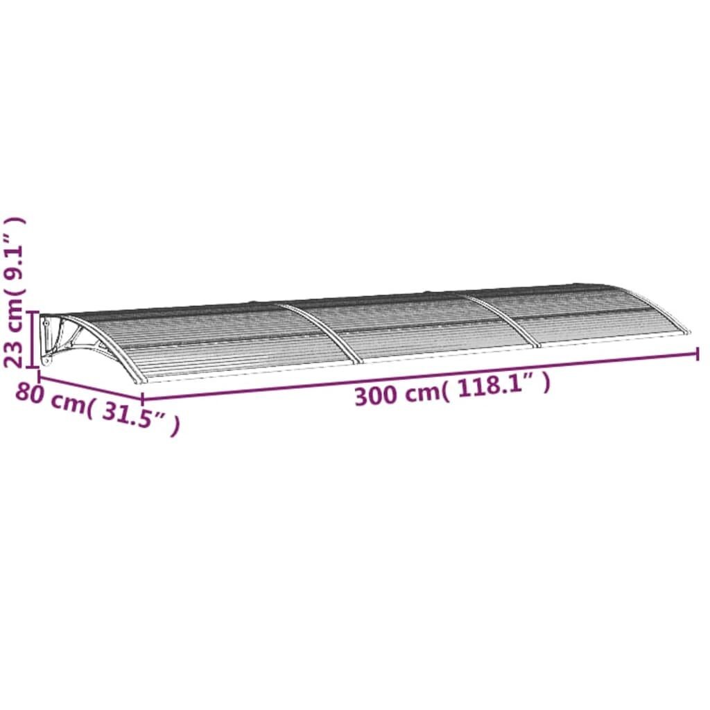 vidaXL Stogelis durims, juodas ir skaidrus, 300x80cm, polikarbonatas kaina ir informacija | Skėčiai, markizės, stovai | pigu.lt