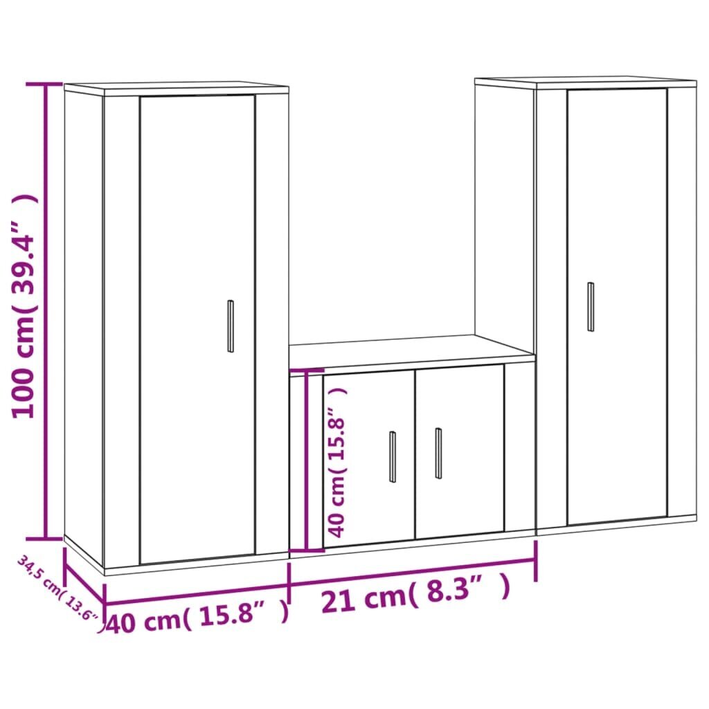 3-jų dalių TV spintelių komplektas vidaXL, rudas kaina ir informacija | TV staliukai | pigu.lt