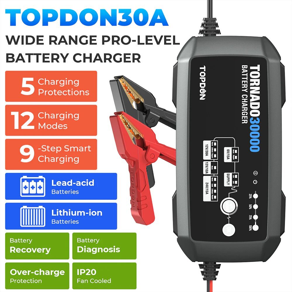 Topdon baterijų pakrovėjas Tornado30000 kaina ir informacija | Akumuliatorių krovikliai | pigu.lt