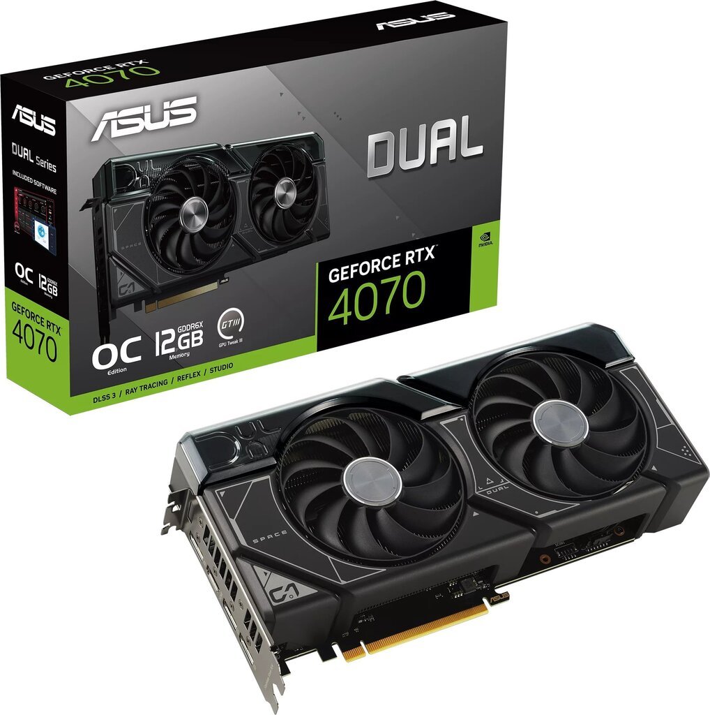 Asus Dual GeForce RTX 4070 OC Edition 12GB GDDR6X (DUAL-RTX4070-O12G) kaina ir informacija | Vaizdo plokštės (GPU) | pigu.lt
