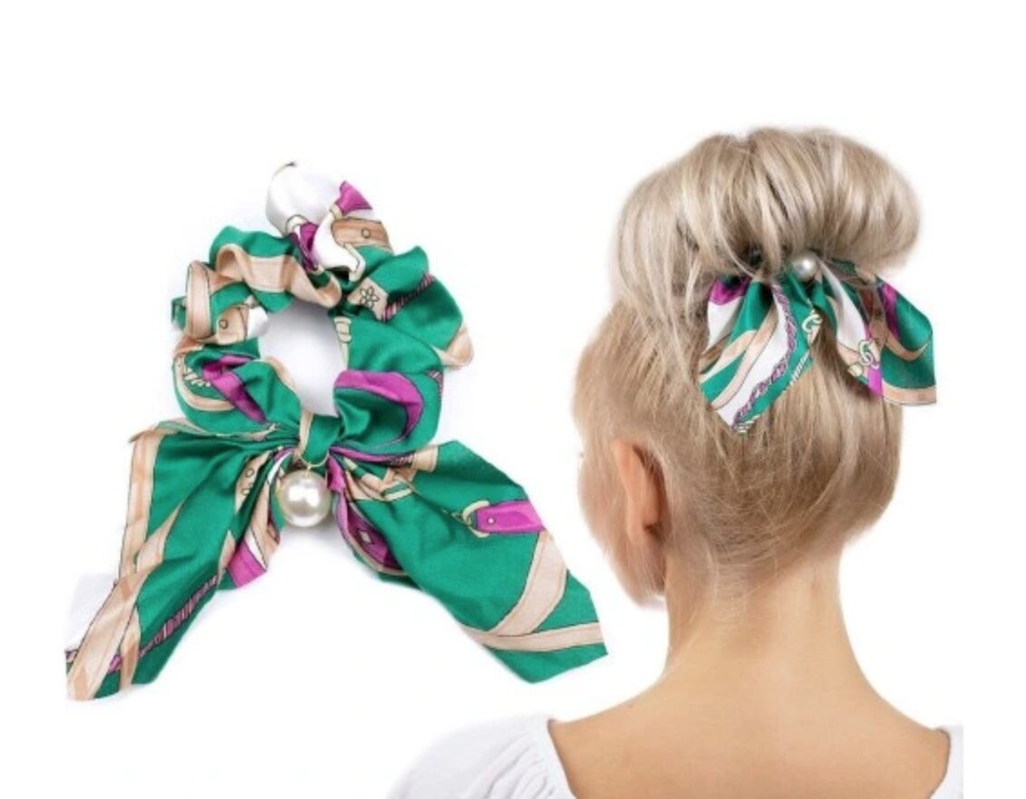 Scrunchie plaukų guma su dekoratyvine skarele, žalia цена и информация | Plaukų aksesuarai | pigu.lt