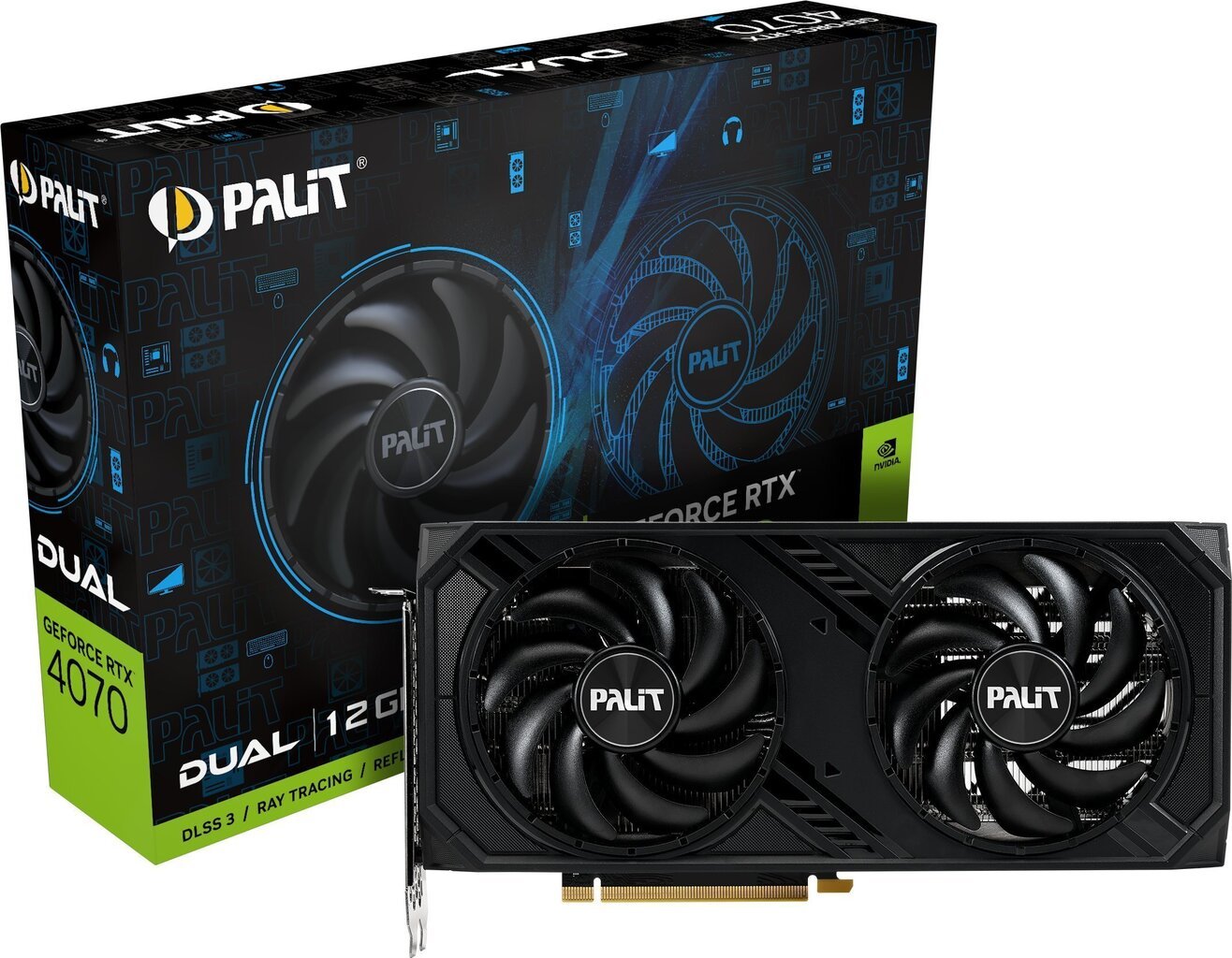 Palit GeForce RTX 4070 Dual (NED4070019K9-1047D) kaina ir informacija | Vaizdo plokštės (GPU) | pigu.lt