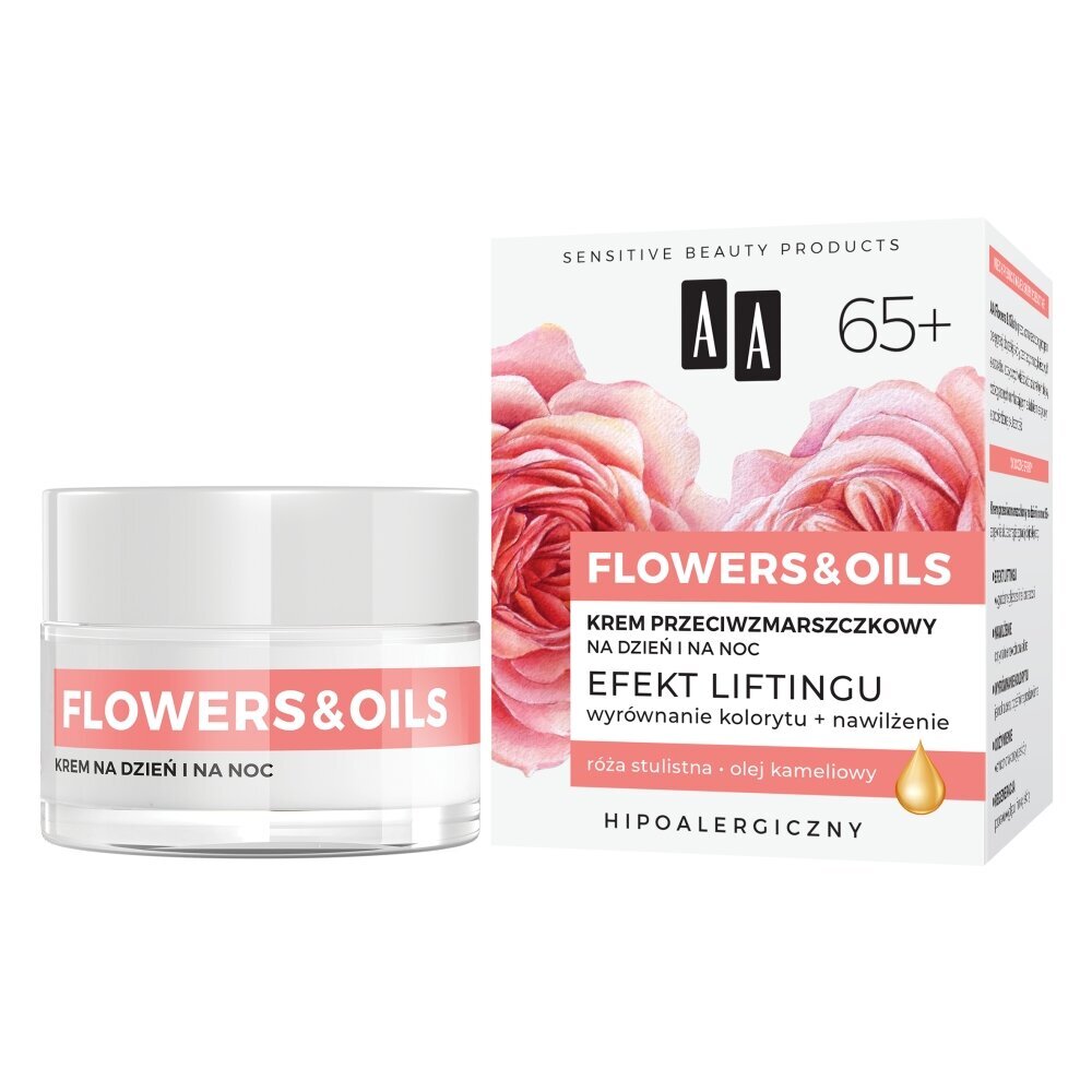 Veido kremas AA Flowers and Oils 65+, 50 ml kaina ir informacija | Veido kremai | pigu.lt