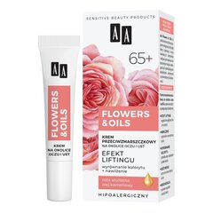 Veido kremas nuo raukšlių  AA Flowers&Oils 65+, 15 ml kaina ir informacija | Veido kremai | pigu.lt