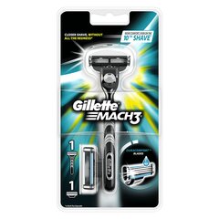 Skustuvas Gillette Mach 3 + keičiamos skutimosi galvutės 2 vnt. kaina ir informacija | Skutimosi priemonės ir kosmetika | pigu.lt