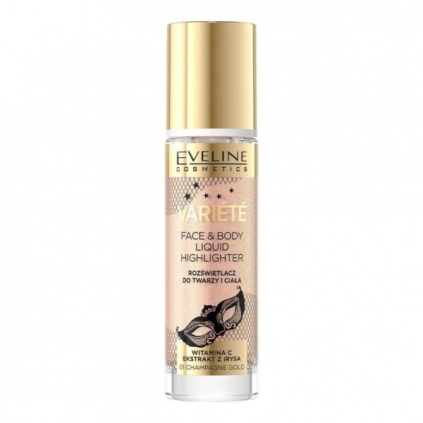 Skystas highlighteris Eveline Cosmetics Variete Face & Body Liquid, 01 champagne gold, 30ml цена и информация | Makiažo pagrindai, pudros | pigu.lt