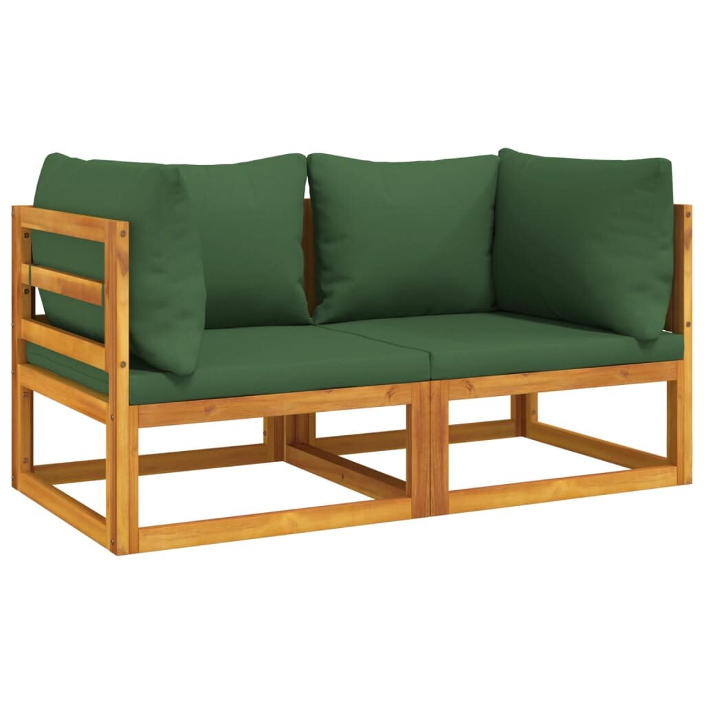 vidaXL Modulinės kampinės sofos su pagalvėmis, 2vnt., akacijos masyvas kaina ir informacija | Lauko kėdės, foteliai, pufai | pigu.lt