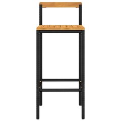 vidaXL Baro taburetės, 2vnt., juodos, poliratanas ir akacijos masyvas kaina ir informacija | Virtuvės ir valgomojo kėdės | pigu.lt